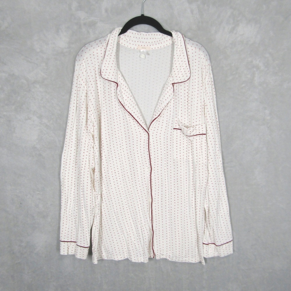 Eberjey Gisele Pajama Set Womens XL White Red Cross Print Modal Long Sleeve Pant - Picture 2 of 16